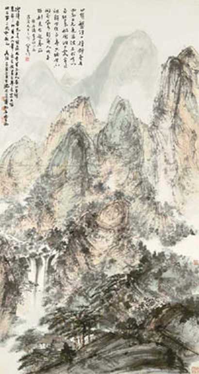 傅抱石 1949年作 山瀑清会 立轴
